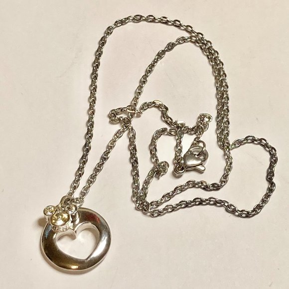 Vintage Disney Mickey Mouse Necklace Ears Heart Crystal Charm 18" Signed - Picture 8 of 9